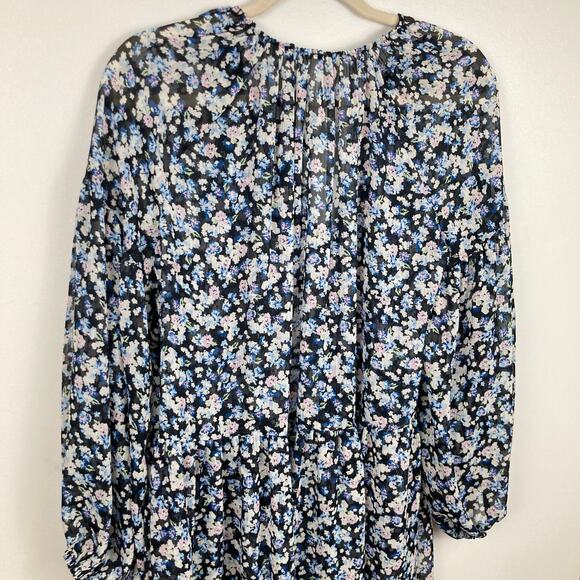 H&M Womens S Oversized Black Ditsy Floral Sheer Chiffon Dress Cottage Milkmaid - Picture 10 of 11